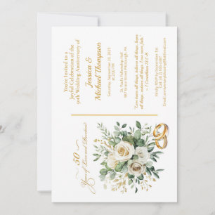 Elegant 50 Jahre Jubiläum White Roses Gold Rings Einladung