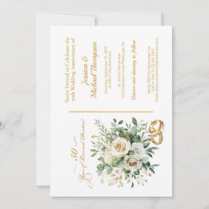 Elegant 50 Jahre Jubiläum White Roses Gold Rings Einladung