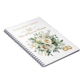 Elegant 50 Jahre Jubiläum White Roses Gold Rings Notizblock