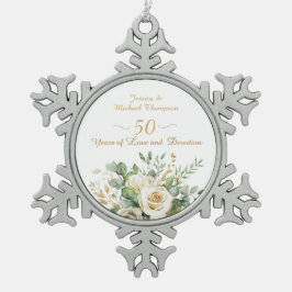 Elegant 50 Jahre Jubiläum White Roses Gold Rings Schneeflocken Zinn-Ornament