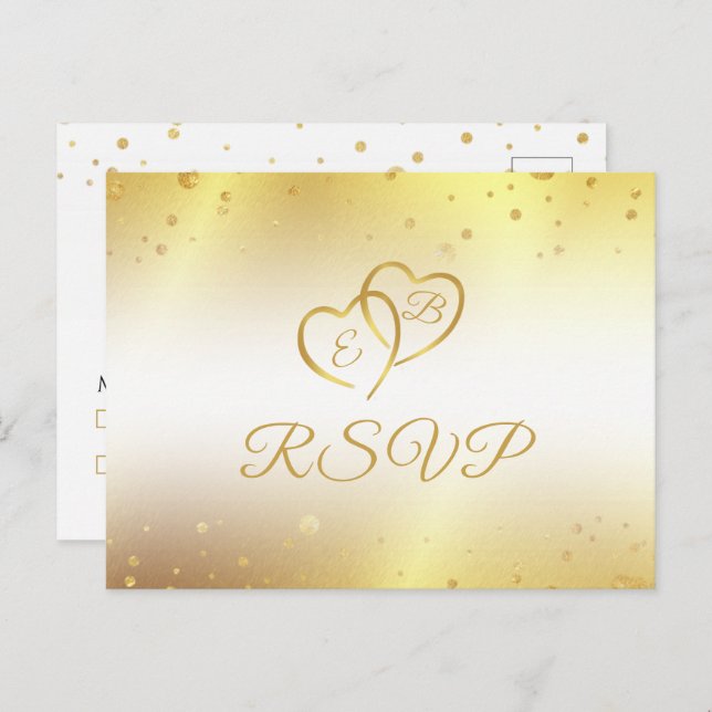 Elegant 50-jähriges Monogram Hearts Gold UAWG Einladungspostkarte (Vorne/Hinten)