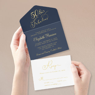 Elegant 50 und fabelhaft Blue 50. Geburtstagsparty All-in-One-Einladung