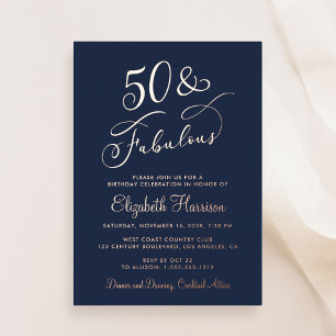 Elegant 50 und fabelhaft Blue 50. Geburtstagsparty Folieneinladung
