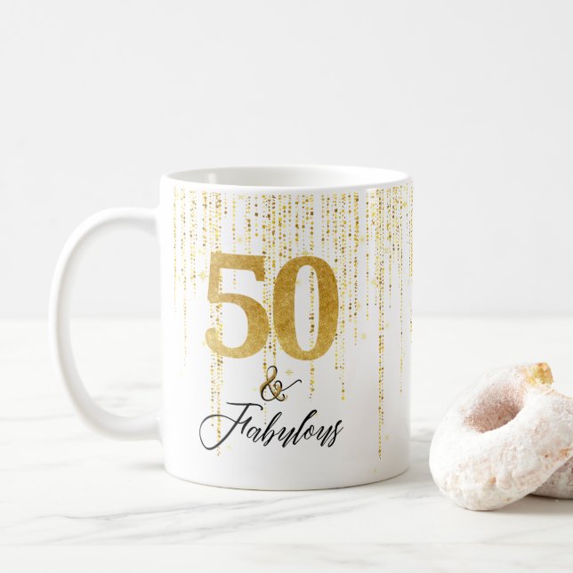 Elegant 50 und fabelhaft in Gold und Schwarz Kaffeetasse (Mit Donut)
