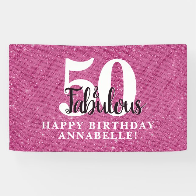Elegant 50 und fabelhaft Pink Sparkle 50. Geburtst Banner (Horizontal)