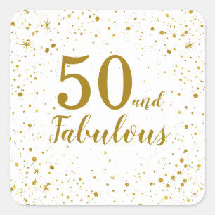 Elegant 50 und fabelhaft White und Gold Geburtstag Quadratischer Aufkleber