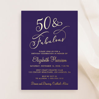 Elegant 50 und fabelhafte Lila 50. Geburtstagspart Folieneinladung