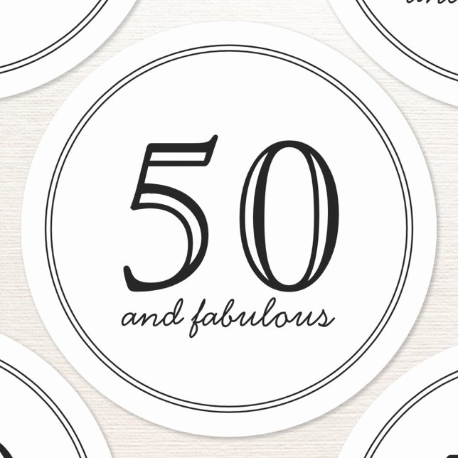 Elegant 50 und fabelhafte moderne Typografie Gebur Runder Aufkleber (50 fifty and fabulous custom age sticker)