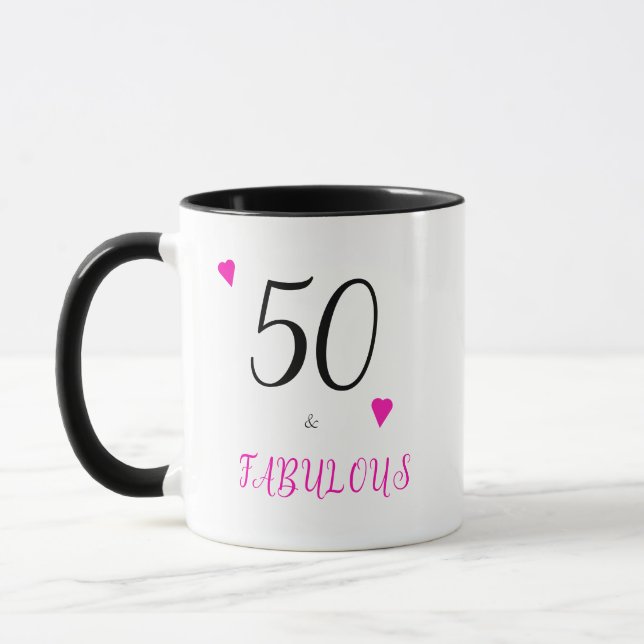 Elegant 50 und fabelhafte rosa Herzen 50. Geburtst Tasse (Links)