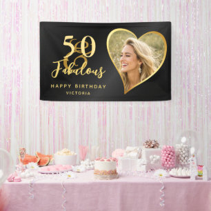 Elegant 50 und fabelhaftes Custom Foto Black Gold Banner