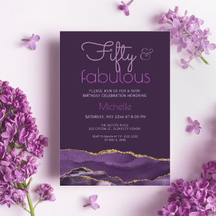 Elegant 50 und Fabulous Purple Gold Achat Einladung