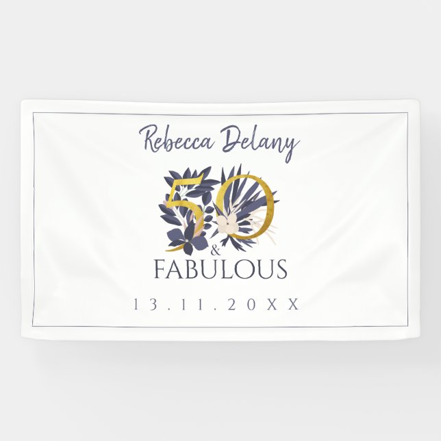 Elegant 50 und prächtig florales Gold 50. Geburtst Banner (Horizontal)