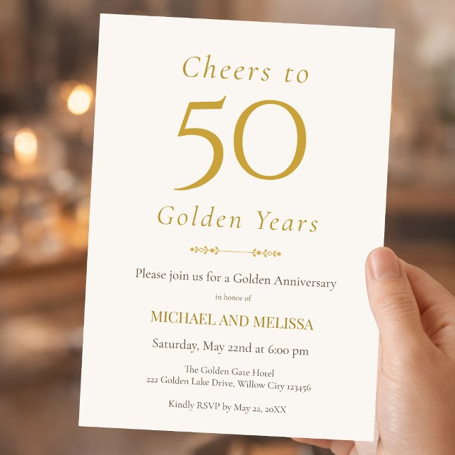 Elegant 50th Anniversary Gold Minimal Classic Einladung (Classic 50 golden years invitation with timeless minimal style)