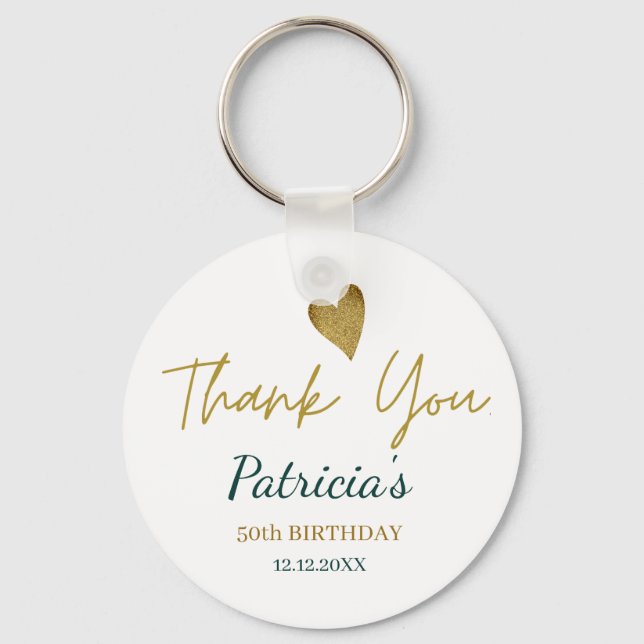 Elegant 50th Birthday Green Gold Thank You  Favor Schlüsselanhänger (Vorderseite)
