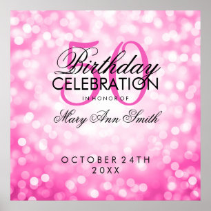 Elegant 50th Birthday Party Glitter Lights Pink Poster