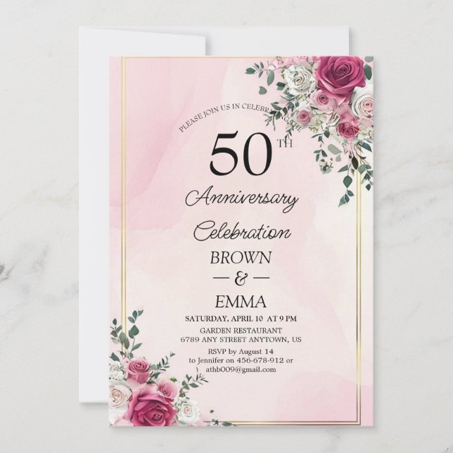 Elegant 50th Wedding Anniversary Floral Celebratio Einladung (Vorderseite)