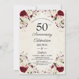 Elegant 50th Wedding Anniversary Floral Celebratio Einladung