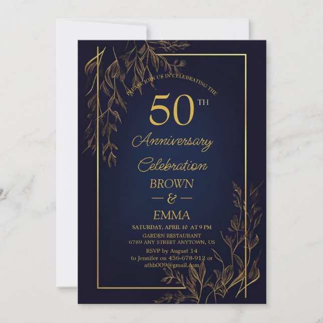 Elegant 50th Wedding Anniversary Floral Celebratio Einladung (Vorderseite)