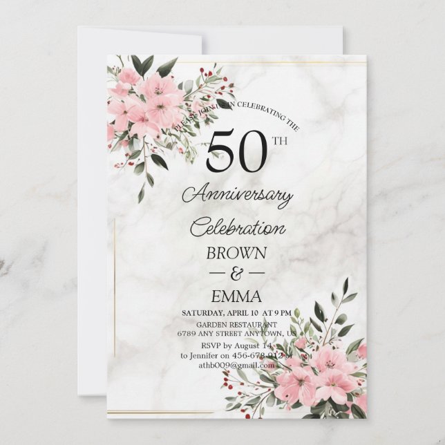 Elegant 50th Wedding Anniversary Floral Celebratio Einladung (Vorderseite)