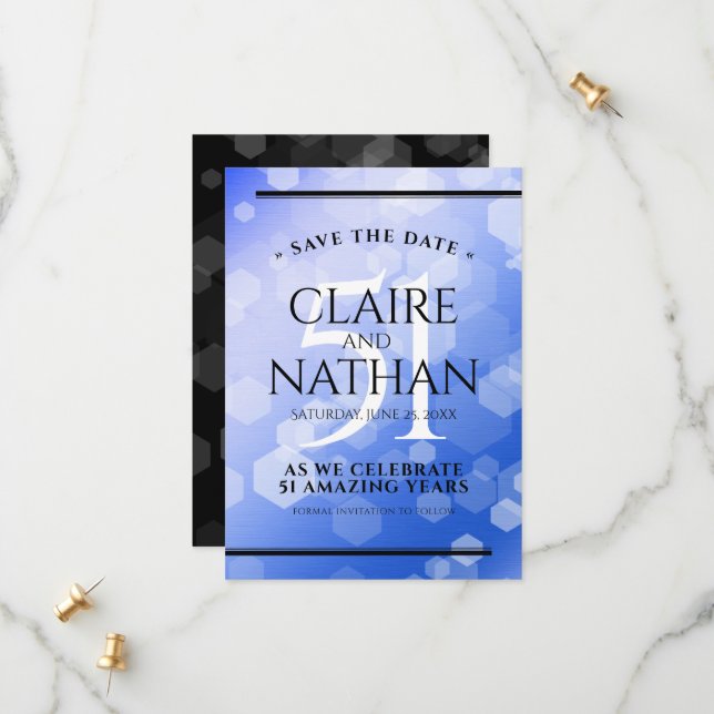 Elegant 51. Saphire Hochzeitstag Save The Date (Vorderseite/Rückseite Beispiel)