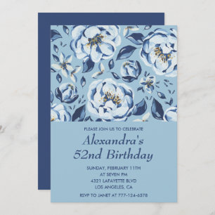 Elegant 52. Geburtstag Einladungen Floral Blue