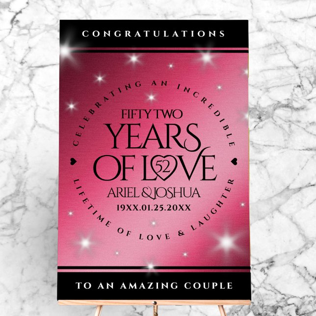 Elegant 52. Star Ruby Wedding Jubiläum Acrylschild (Elegant 52nd Star Ruby Wedding Anniversary Acrylic Sign Cover Photo)