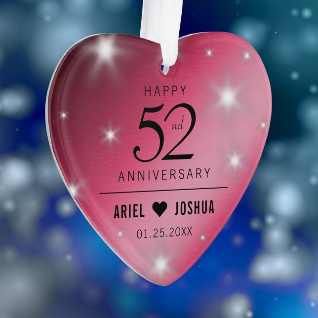 Elegant 52. Star Ruby Wedding Jubiläum Ornament (Elegant 52nd Star Ruby Wedding Anniversary Acrylic Ornament Cover Photo.)