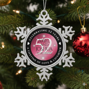 Elegant 52. Star Ruby Wedding Jubiläum Schneeflocken Zinn-Ornament