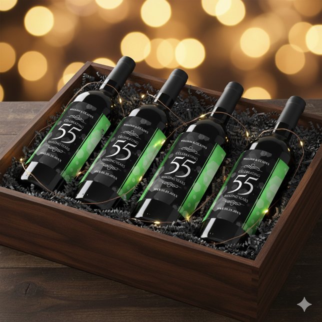 Elegant 55. Emerald Wedding Jubiläum Weinetikett (55th Emerald Wedding Anniversary Wine/Liquor Drink Labels Cover Photo)