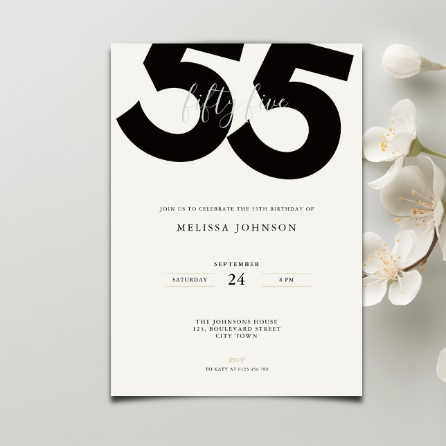 Elegant 55th Birthday Invitation - Minimal Style Einladung (Von Creator hochgeladen)