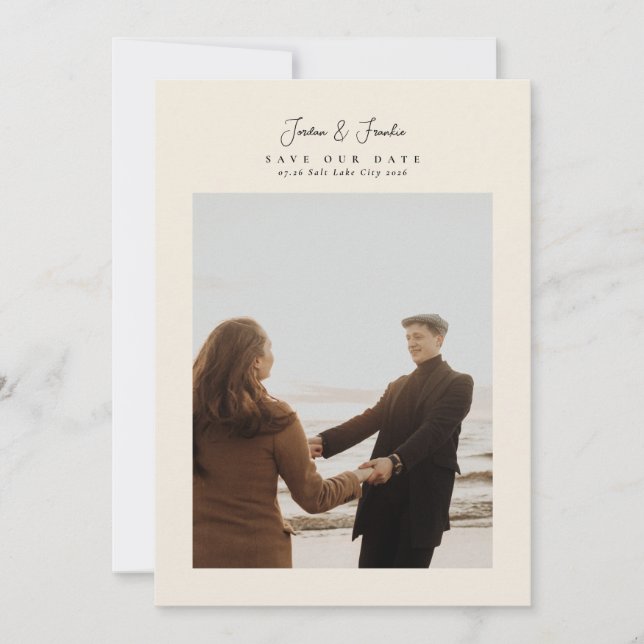 Elegant 5 Foto Collage Script kalligraphische Hoch Save The Date (Vorderseite)