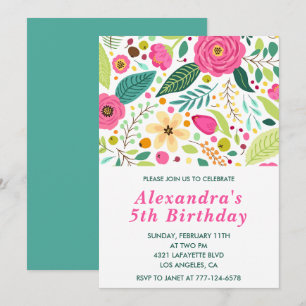 Elegant 5. Geburtstag Einladungen Blumenfarben