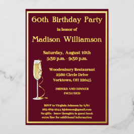 Elegant 60 60 Geburtstag Red REAL Gold Folieneinladung