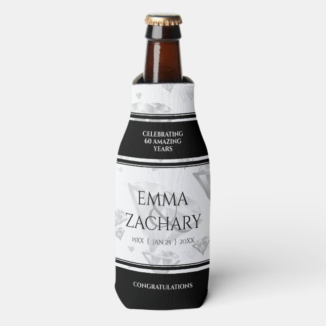 Elegant 60. 75. Diamond Wedding Jubiläum Flaschenkühler (Flaschenvorderseite)