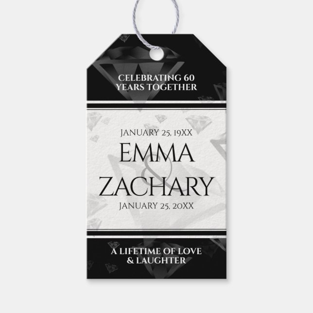 Elegant 60. 75. Diamond Wedding Jubiläum Geschenkanhänger (Vorderseite)
