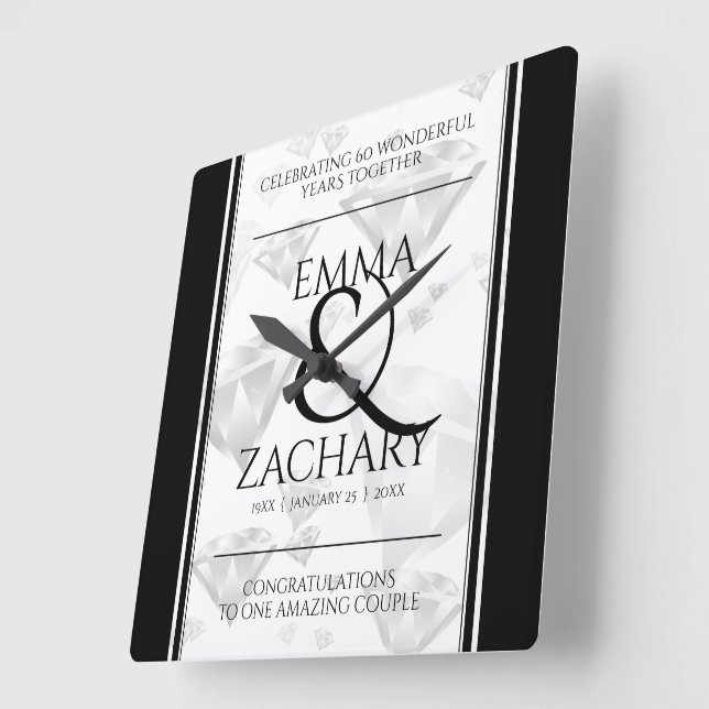 Elegant 60. 75. Diamond Wedding Jubiläum Quadratische Wanduhr (Winkel)