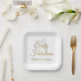 Elegant 60 and Fabulous Birthday Party White Gold Pappteller