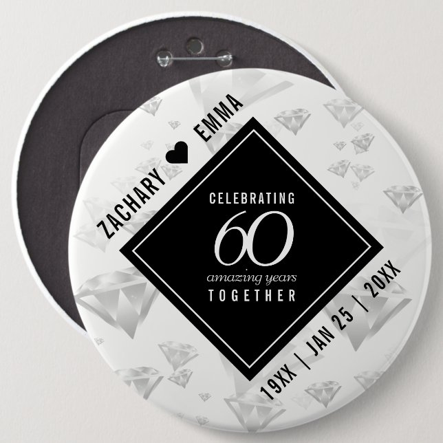 Elegant 60. Diamond Wedding Jubiläum Button (Vorne & Hinten)