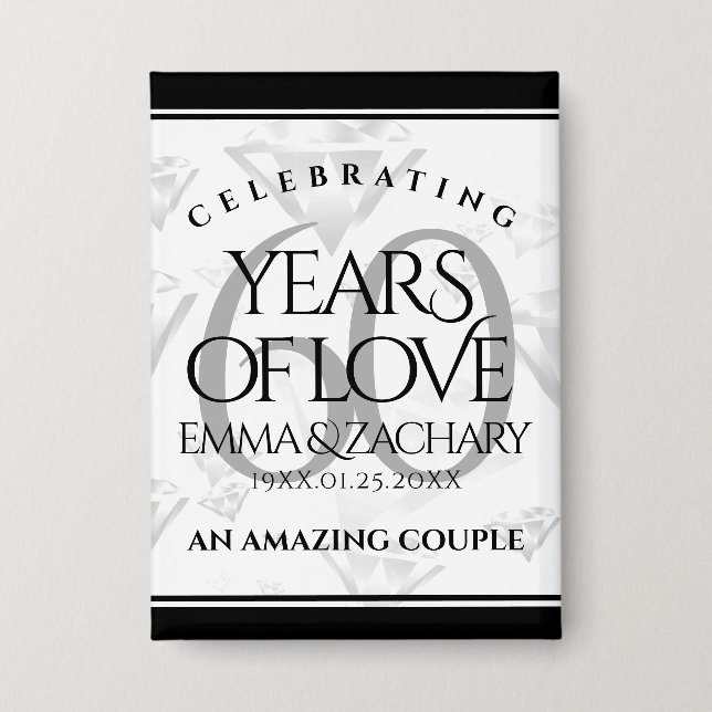 Elegant 60. Diamond Wedding Jubiläum Button (Vorderseite)