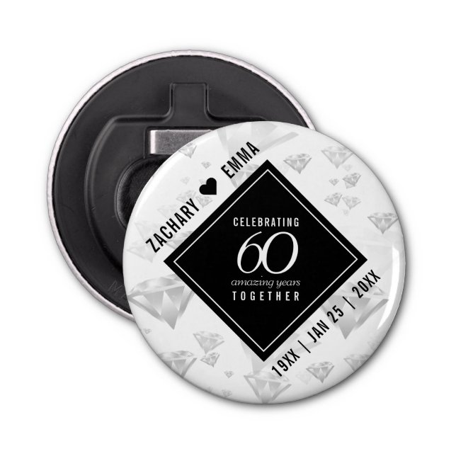 Elegant 60. Diamond Wedding Jubiläum Flaschenöffner (Vorderseite)