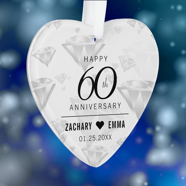 Elegant 60. Diamond Wedding Jubiläum Ornament (Elegant 60th Diamond Wedding Anniversary Acrylic Ornament Cover Photo.)