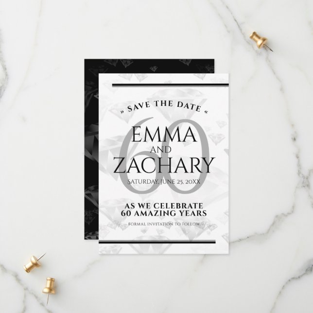 Elegant 60. Diamond Wedding Jubiläum Save The Date (Vorderseite/Rückseite Beispiel)