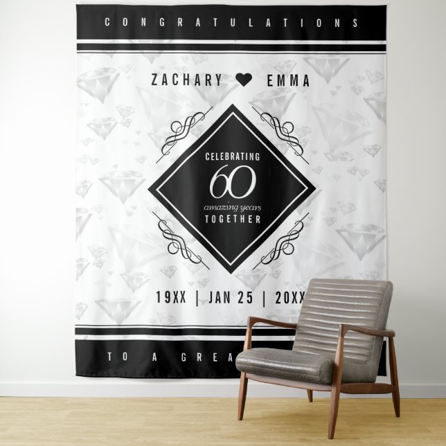 Elegant 60. Diamond Wedding Jubiläum Wandteppich (Beispiel)