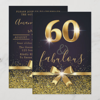 Elegant 60 & fabelhafte Gold Glitzer 60. Geburtsta Einladung