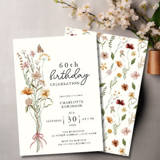 Elegant 60. Floral Geburtstag Einladung