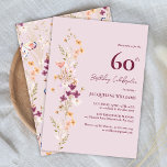 Elegant 60. Floral Wildblume Lavender Birthday Einladung<br><div class="desc">Diese elegante und einfache 60. Geburtstagsfeier lädt mit Aquarellfarben-Wildblumen und Schmetterlingen auf einem lavendelrosa Hintergrund zum Verweilen ein. Das Design ist böhmisch-inspiriert und strahlt ein skurriles und romantisches Ambiente aus. Auch als digitaler Download erhältlich!</div>