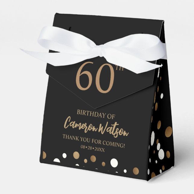 Elegant 60. Geburtstag Black Gold Confetti Custom Geschenkschachtel (Vorderseite)