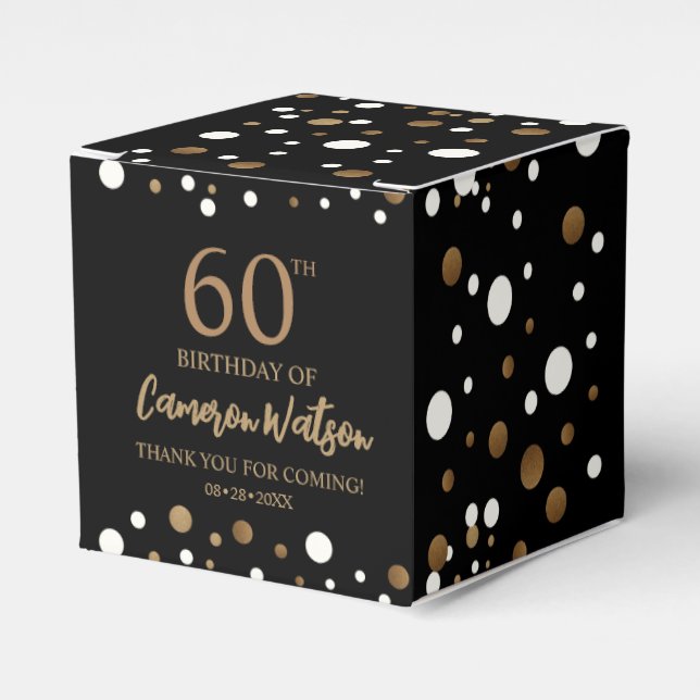Elegant 60. Geburtstag Black Gold Confetti Custom Geschenkschachtel (Vorderseite)