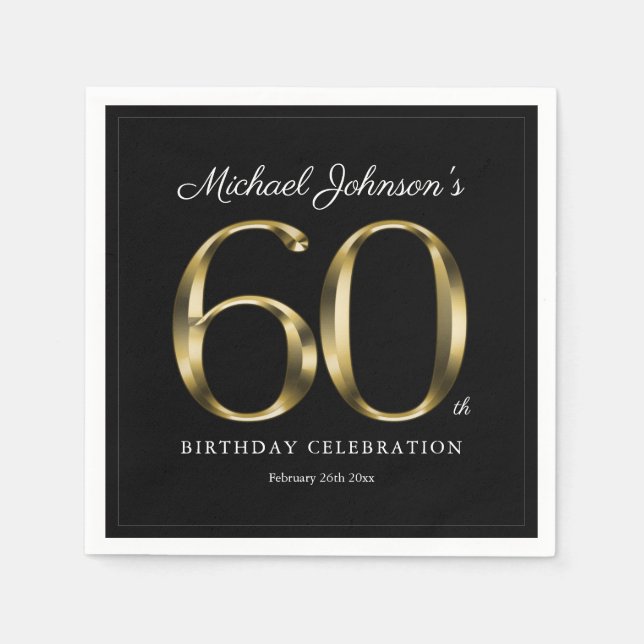 Elegant 60. Geburtstag Black Gold Klasse Custom Serviette (Vorderseite)