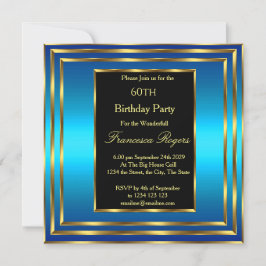 Elegant 60. Geburtstag Blue Ocean Gold Einladung